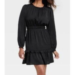 Knox Rose Women's Long Sleeve Satin Dress Black Medium